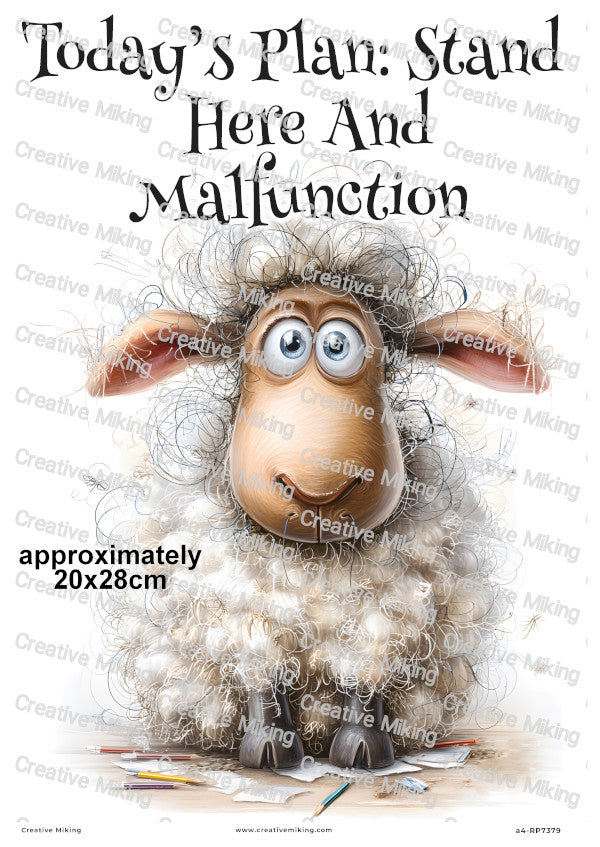 Overwhelmed Sheep Funny Decoupage Rice Paper | RP7379