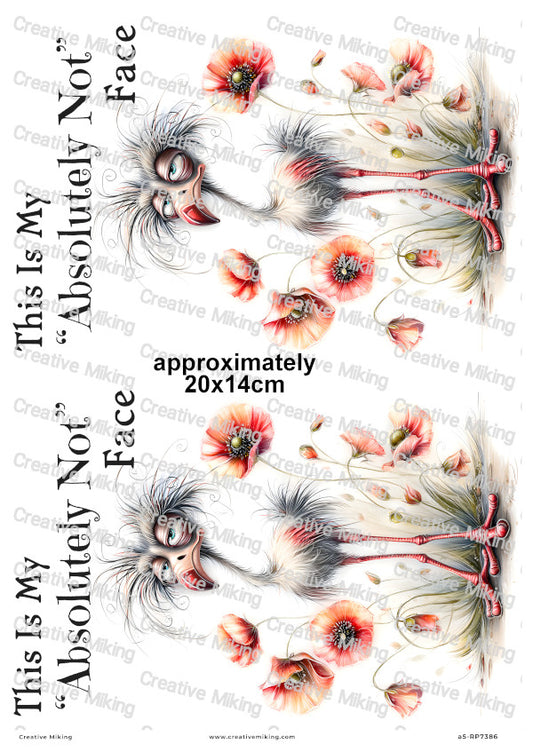 Grumpy Bird With Poppies Funny Decoupage Rice Paper | RP7386