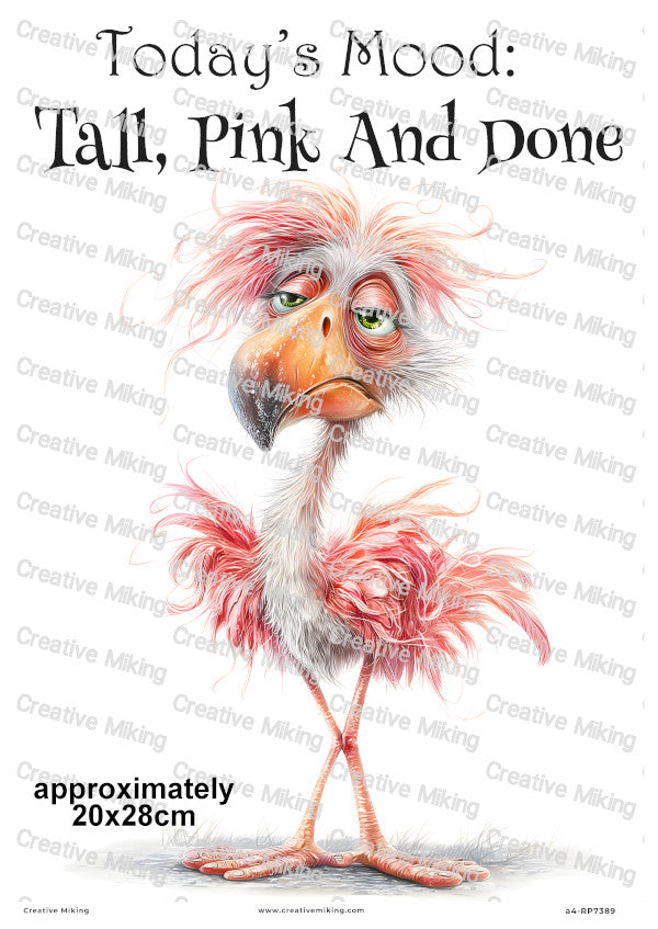 Grumpy Flamingo Funny Decoupage Rice Paper | RP7389