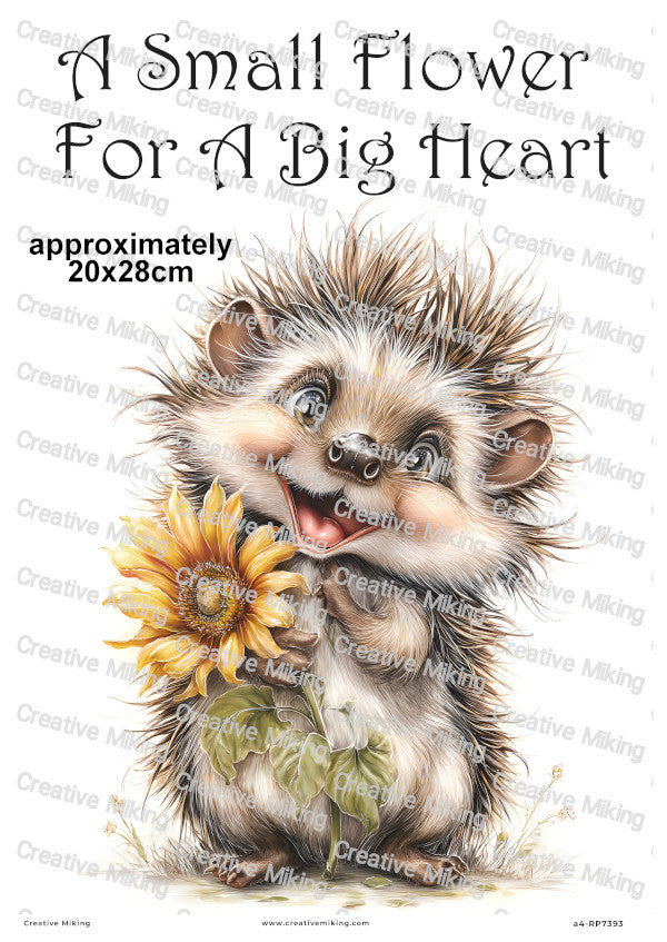 Hedgehog With Sunflower Uplifting Decoupage Rice Paper | RP7393