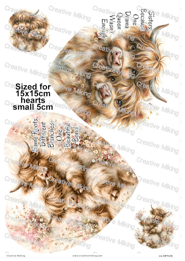 Highland Cow Sisters Funny Decoupage Rice Paper | RP7418