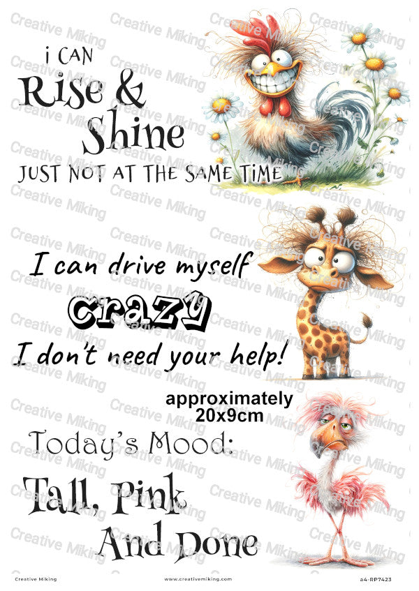 Rooster Giraffe And Flamingo Funny Decoupage Rice Paper | RP7423