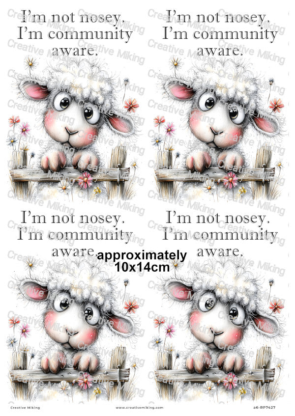 Nosey Sheep At The Fence Funny Decoupage Rice Paper | RP7427