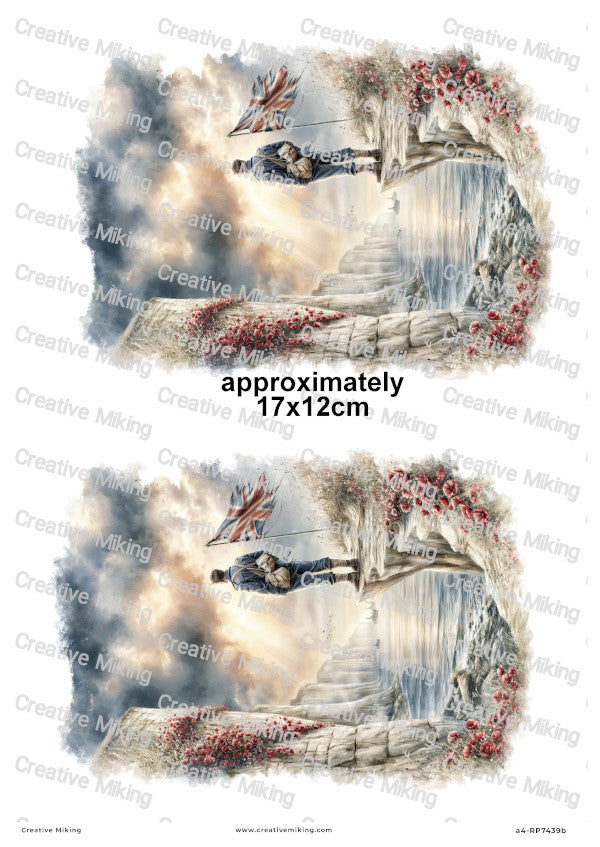 Soldier On Coastal Cliff Remembrance Decoupage Rice Paper | RP7439b