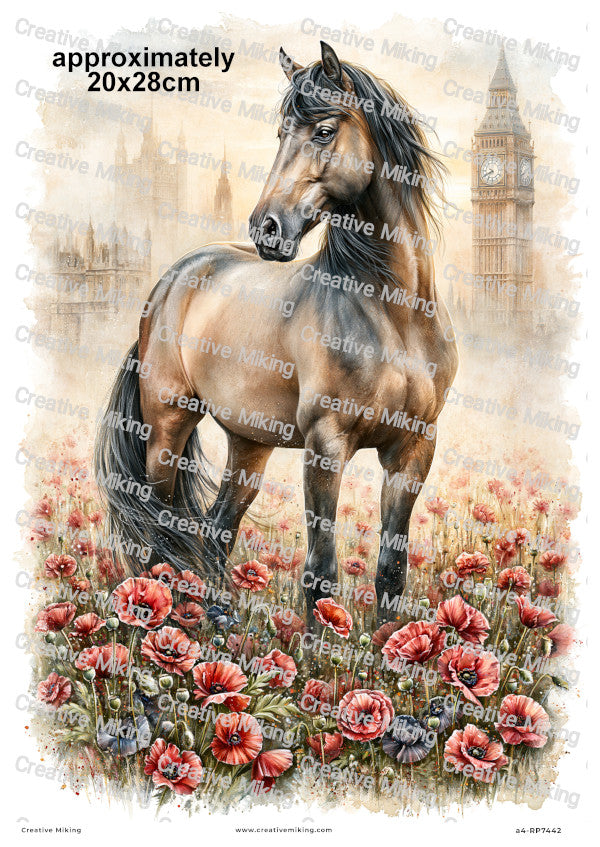 Horse In London Poppy Field Remembrance Decoupage Rice Paper | RP7442
