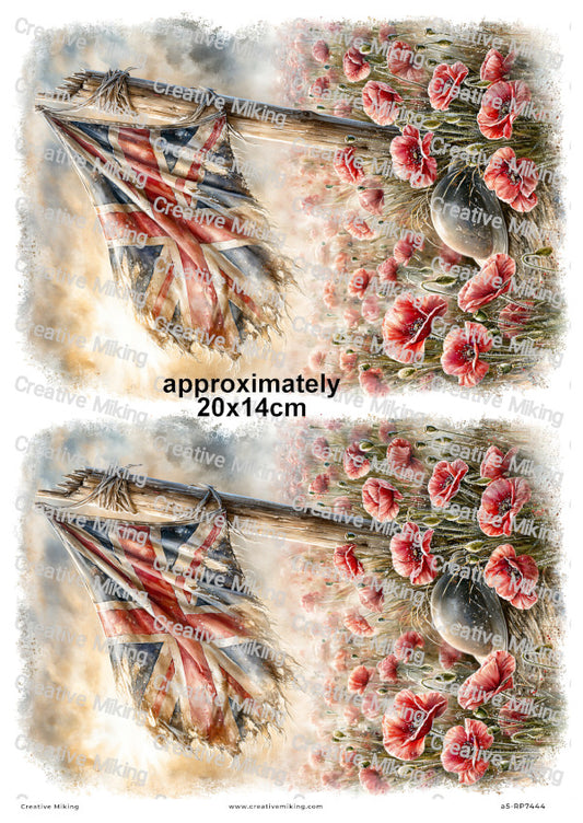 Union Jack Flag With Poppies Remembrance Decoupage Rice Paper | RP7444