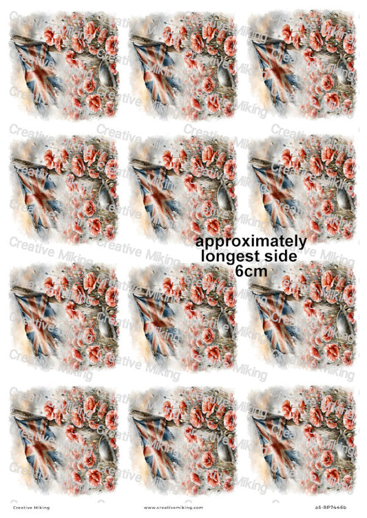 Union Jack Flag With Poppies Remembrance Decoupage Rice Paper | RP7446b