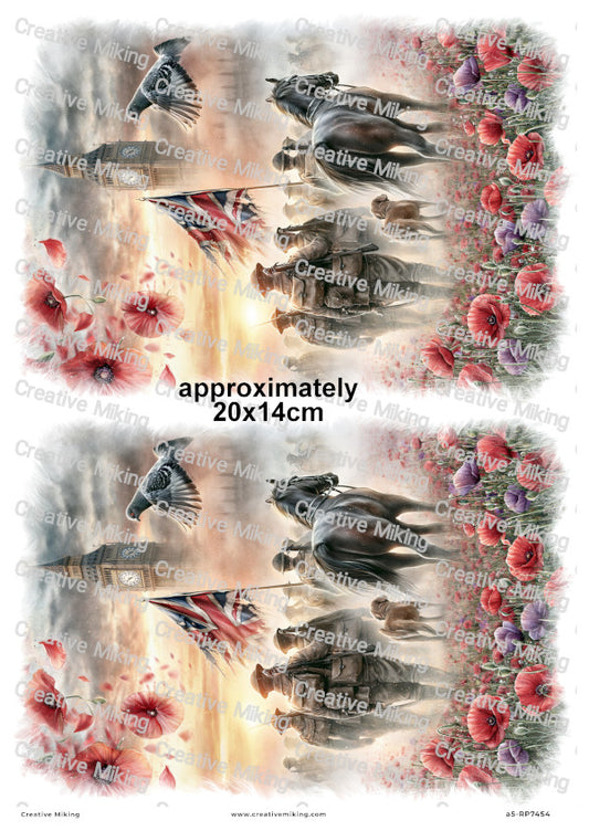 Soldiers Horse And Dog In Poppy Field Remembrance Decoupage Rice Paper | RP7454