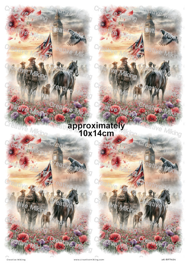 Soldiers Horse And Dog In Poppy Field Remembrance Decoupage Rice Paper | RP7454