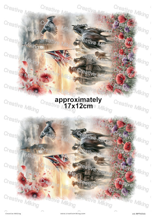 Soldiers Horse And Dog In Poppy Field Remembrance Decoupage Rice Paper | RP7454b