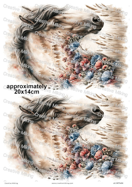 Horse In Poppy Field Remembrance Decoupage Rice Paper | RP7456
