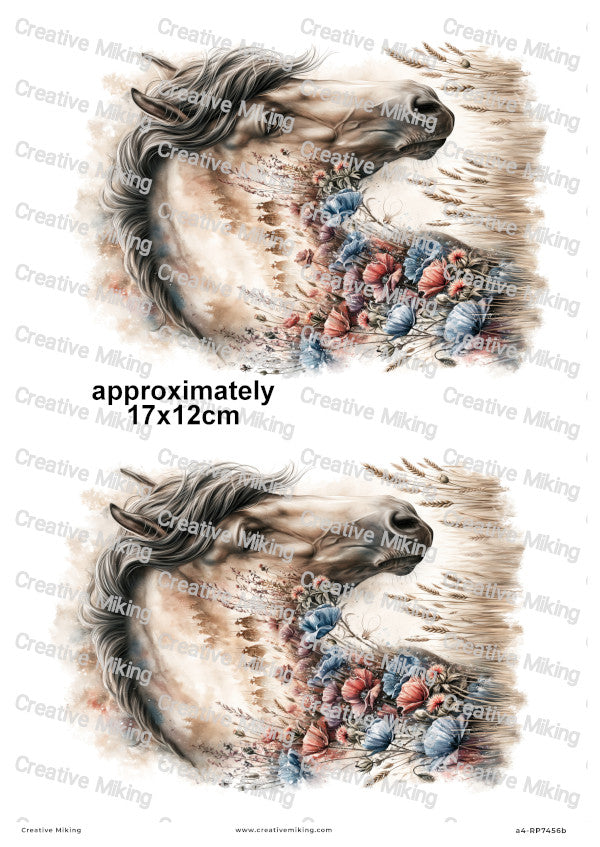 Horse In Poppy Field Remembrance Decoupage Rice Paper | RP7456b