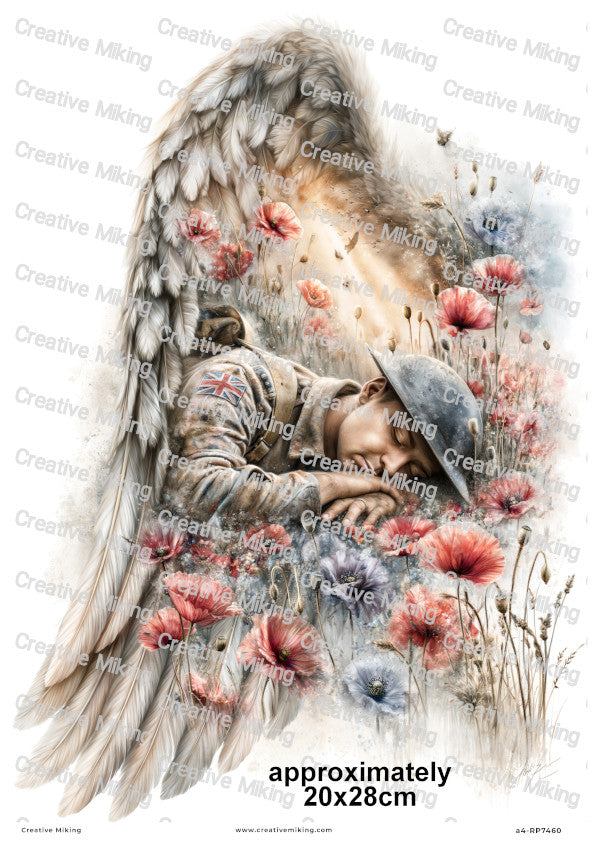 Angel Soldier In Poppy Field Remembrance Decoupage Rice Paper | RP7460