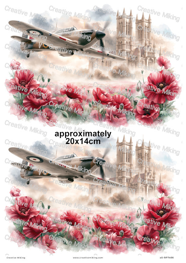 Hawker Hurricane Aircraft With Poppies Remembrance Decoupage Rice Paper | RP7466