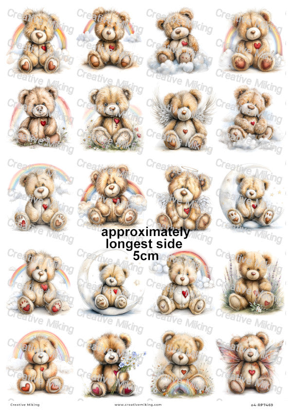 Teddy Bears With Hearts Decoupage Rice Paper | RP7469