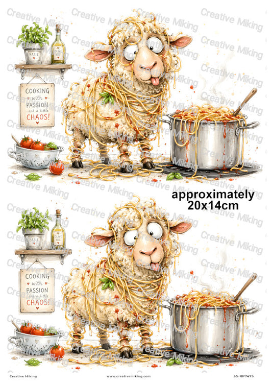 Sheep Cooking Spaghetti Funny Decoupage Rice Paper | RP7475
