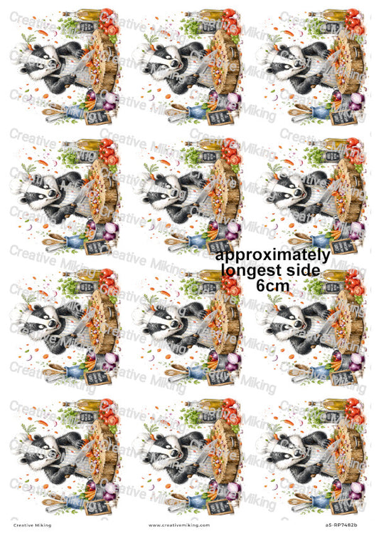 Badger Chopping Vegetables Funny Decoupage Rice Paper | RP7482b