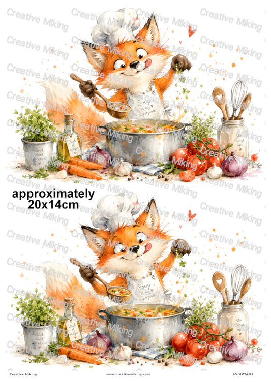Fox Cooking Vegetable Soup Funny Decoupage Rice Paper | RP7483