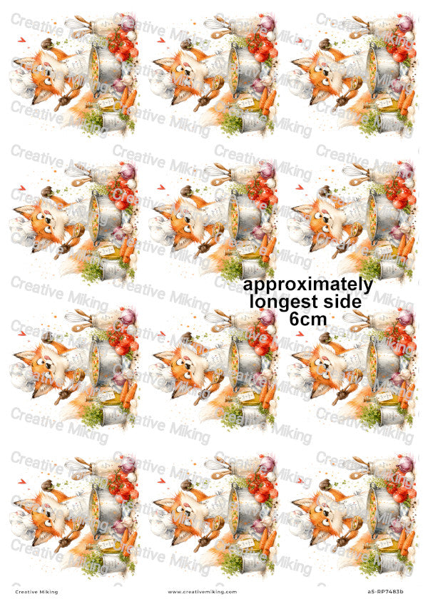 Fox Cooking Vegetable Soup Funny Decoupage Rice Paper | RP7483b