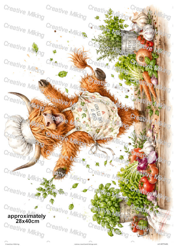 Highland Cow Chef Funny Decoupage Rice Paper | RP7485