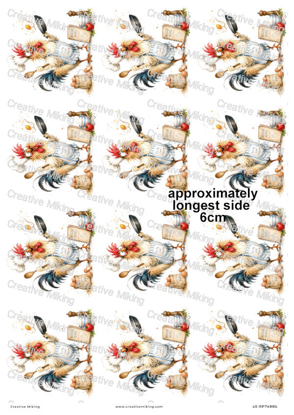 Rooster Cooking Funny Decoupage Rice Paper | RP7488b