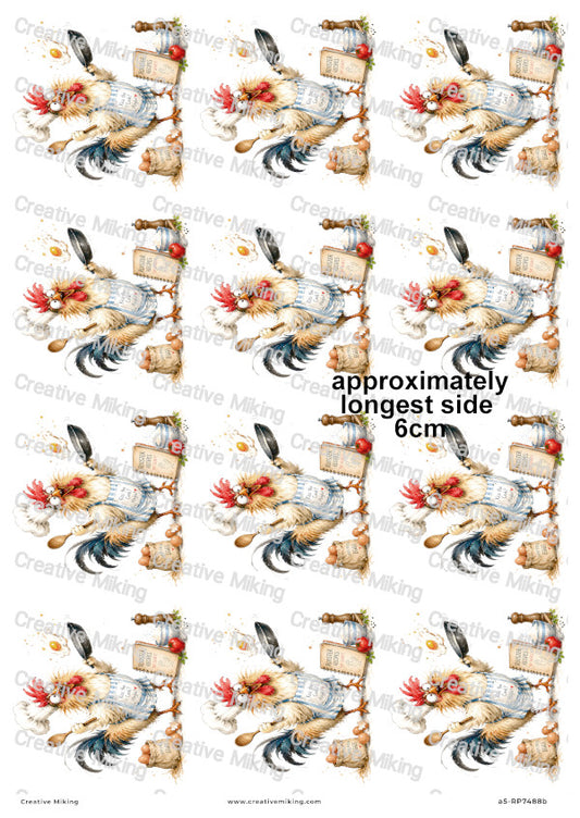 Rooster Cooking Funny Decoupage Rice Paper | RP7488b