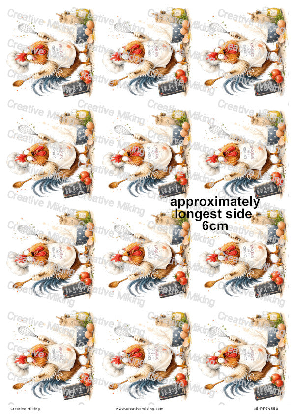 Rooster Baking Funny Decoupage Rice Paper | RP7489b