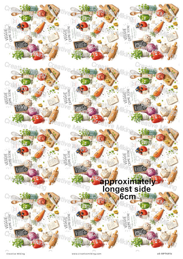 Vegetable Crime Scene Funny Decoupage Rice Paper | RP7491b