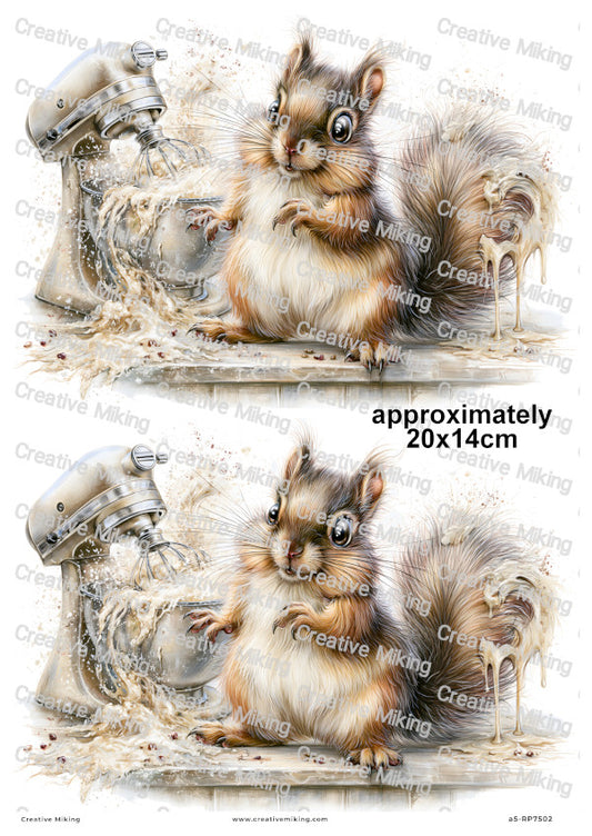 Squirrel Baking Disaster Funny Decoupage Rice Paper | RP7502