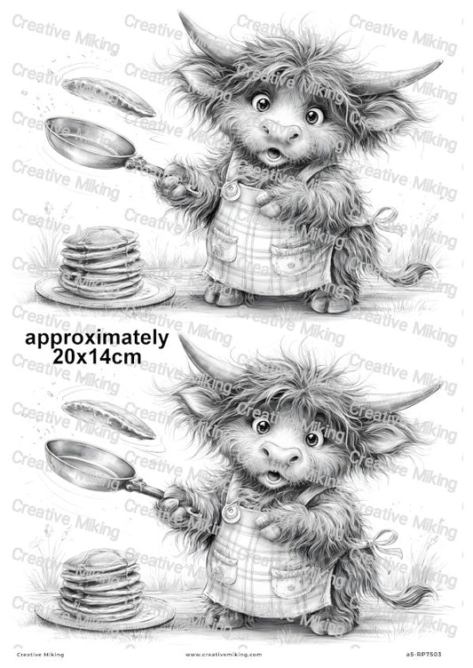Highland Cow Making Pancakes Decoupage Rice Paper | RP7503