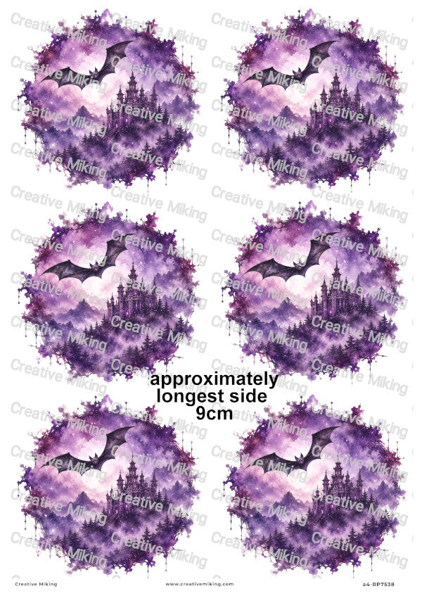 Bat And Gothic Castle Halloween Decoupage Rice Paper | RP7538