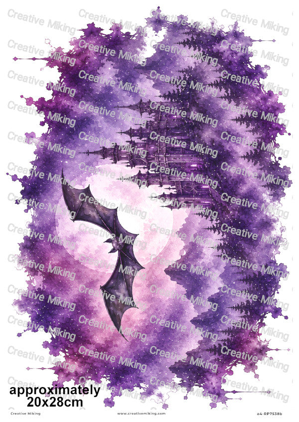 Bat And Gothic Castle Halloween Decoupage Rice Paper | RP7538b