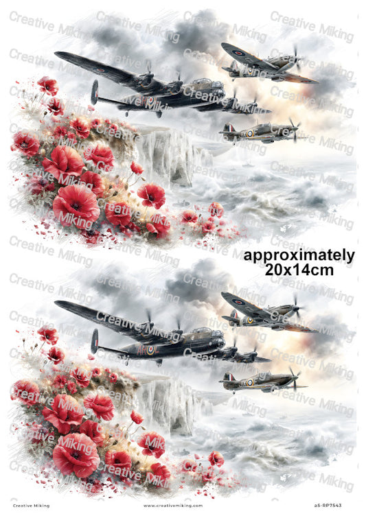 Lancaster And Spitfires Over White Cliffs Remembrance Decoupage Rice Paper | RP7543
