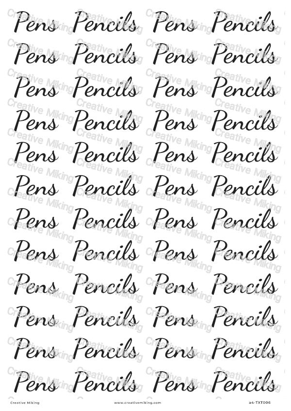Stationery Labels Decoupage Rice Paper – Pens, Pencils | TXT006