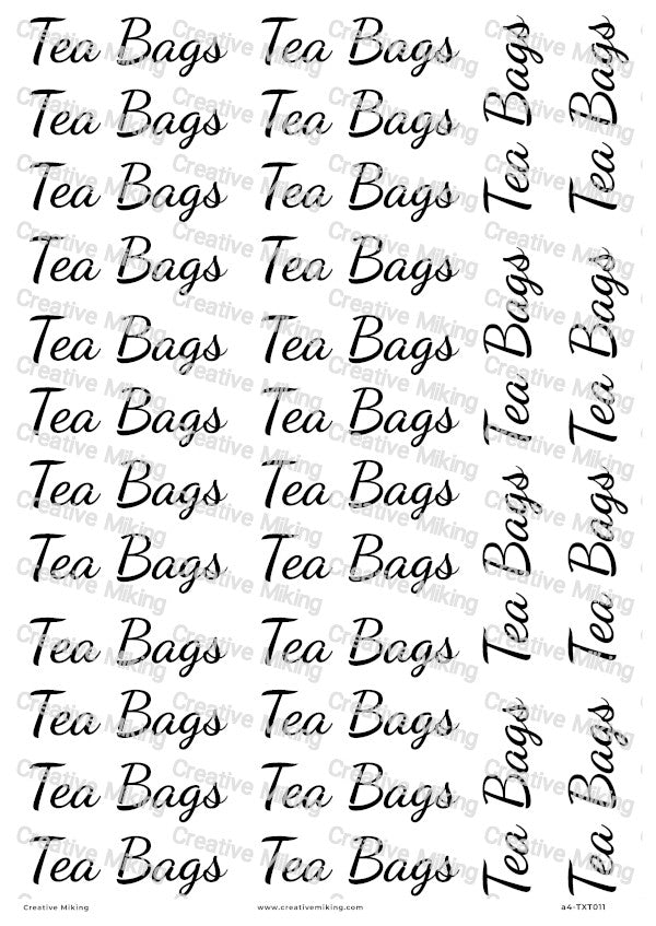 Kitchen Labels Decoupage Rice Paper - Tea Bags | TXT011