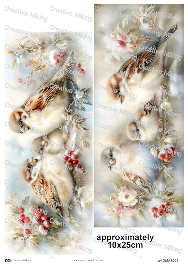 Winter Birds With Berries Christmas Decoupage Rice Paper | XMAS003
