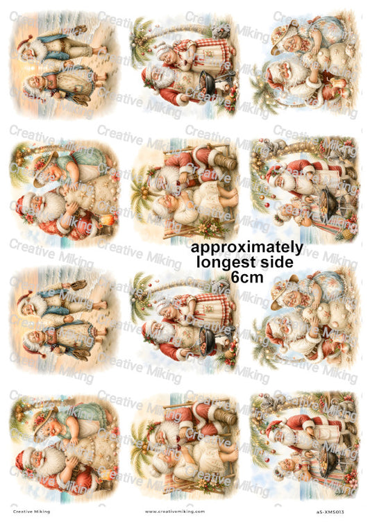 Santa And Mrs Claus Beach Scenes Christmas Decoupage Rice Paper | XMAS013