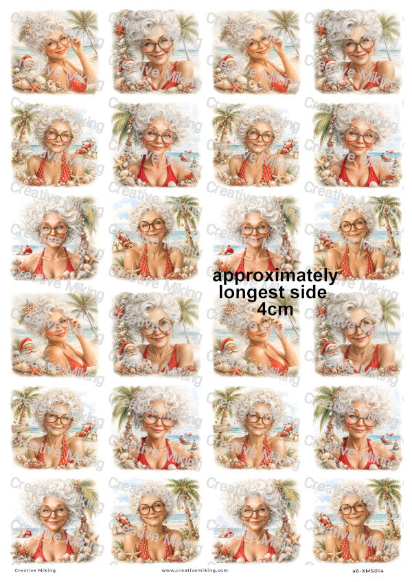 Mrs Claus Beach Portraits Christmas Decoupage Rice Paper | XMAS014