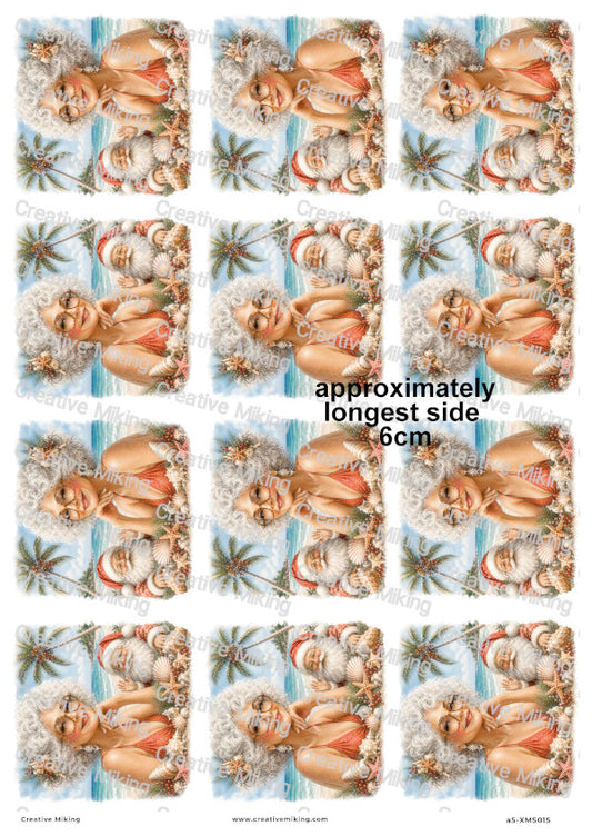 Santa And Mrs Claus Beach Portraits Christmas Decoupage Rice Paper | XMAS015