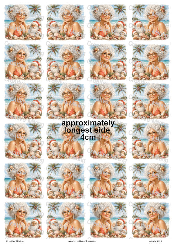 Santa And Mrs Claus Beach Portraits Christmas Decoupage Rice Paper | XMAS015