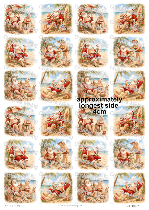 Santa Beach Holiday Christmas Decoupage Rice Paper | XMAS017