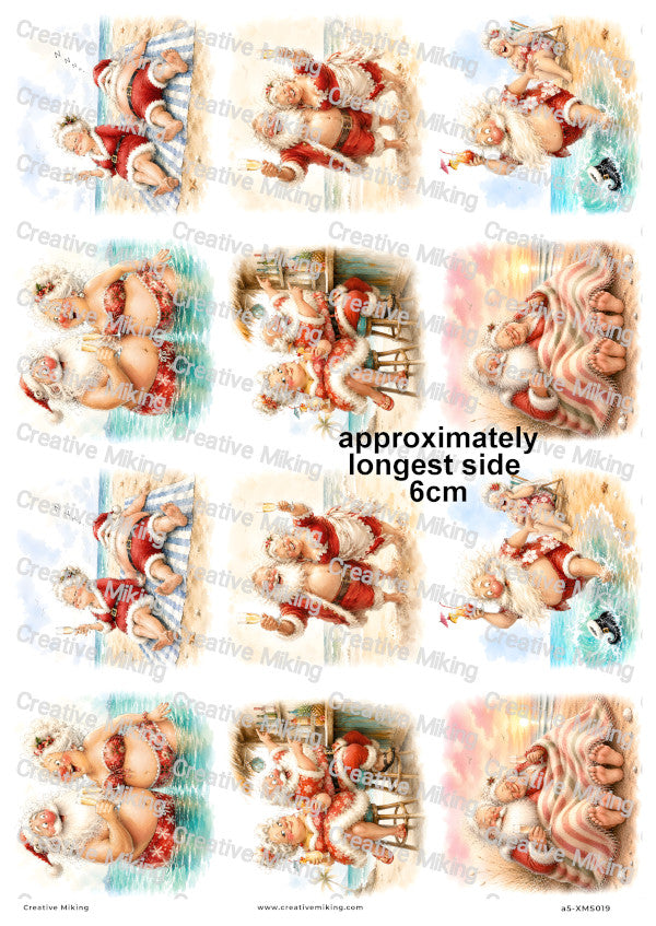 Santa And Mrs Claus Beach Holiday Christmas Decoupage Rice Paper | XMAS019