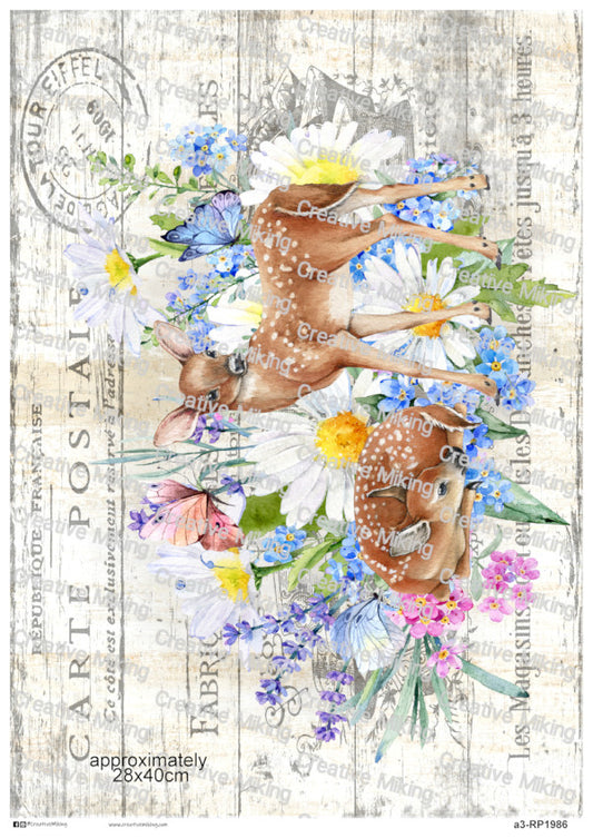 Deer Among Flowers Decoupage Paper | RP1986