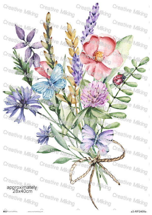 Wildflower Bouquet Watercolor Decoupage Paper | RP2409a