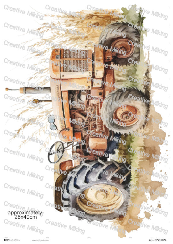 Vintage Farm Tractor Decoupage Rice Paper | RP2602a