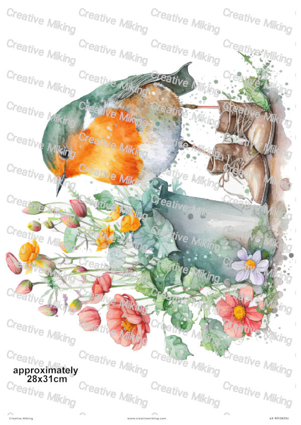 Robin Bird in Boots A3 Decoupage Paper | a3-RP2825c