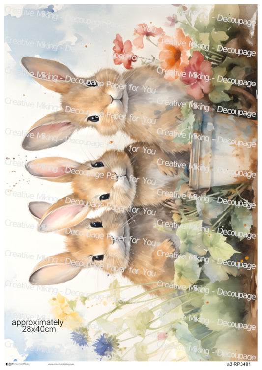 Bunnies in Garden Decoupage Paper | RP3481