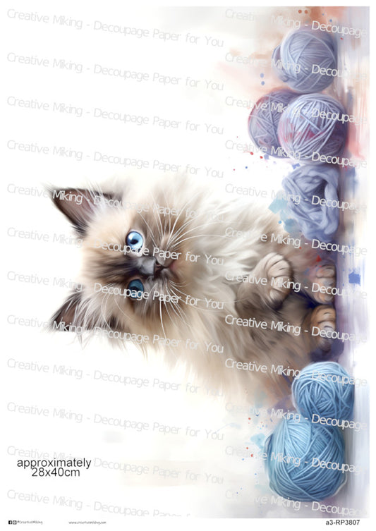 Ragdoll Cat With Yarn Balls Decoupage Paper | RP3807