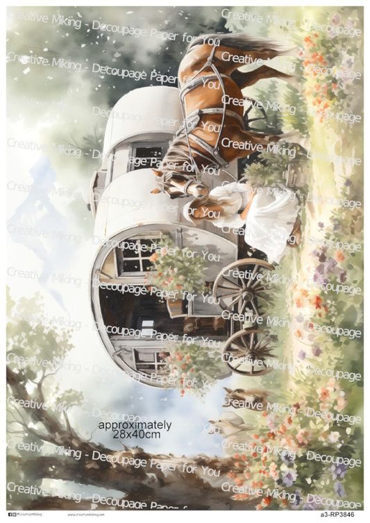 Horse Drawn Rustic Caravan Decoupage Paper | RP3846