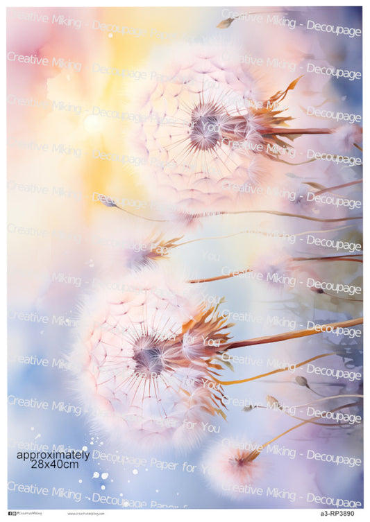 Dandelion Seed Heads In Soft Pastel Light Decoupage Paper | RP3890